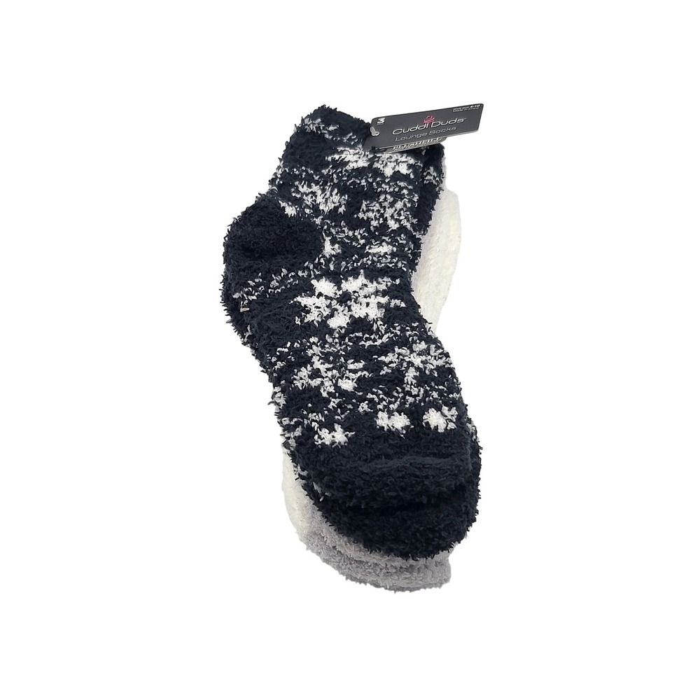 Cuddl Duds 3 Pair Lounge Socks Womens Shoe Size 4-10 Plushfill Black White - Picture 1 of 3